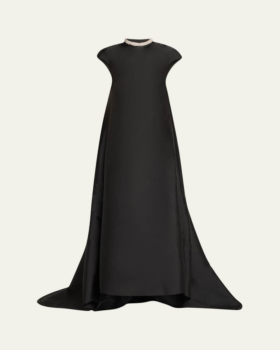 Naomi Crystal Cap-Sleeve Mikado Train Gown